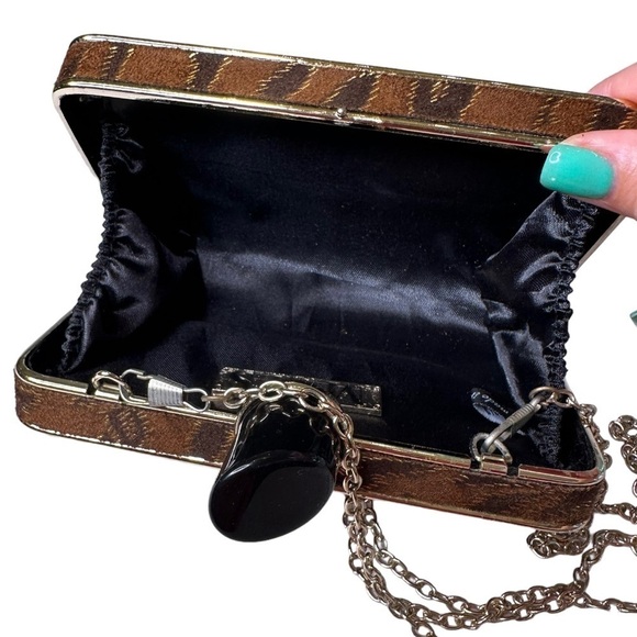 MMS Velvet Animal Print Black Lipstick Clutch Crossbody Bag - Picture 3 of 5